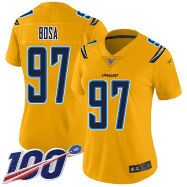 Los Angeles Chargers NFL Football Joey Bosa Gold Jersey Women Limited  #97 100th Season Inverted Legend->youth nfl jersey->Youth Jersey